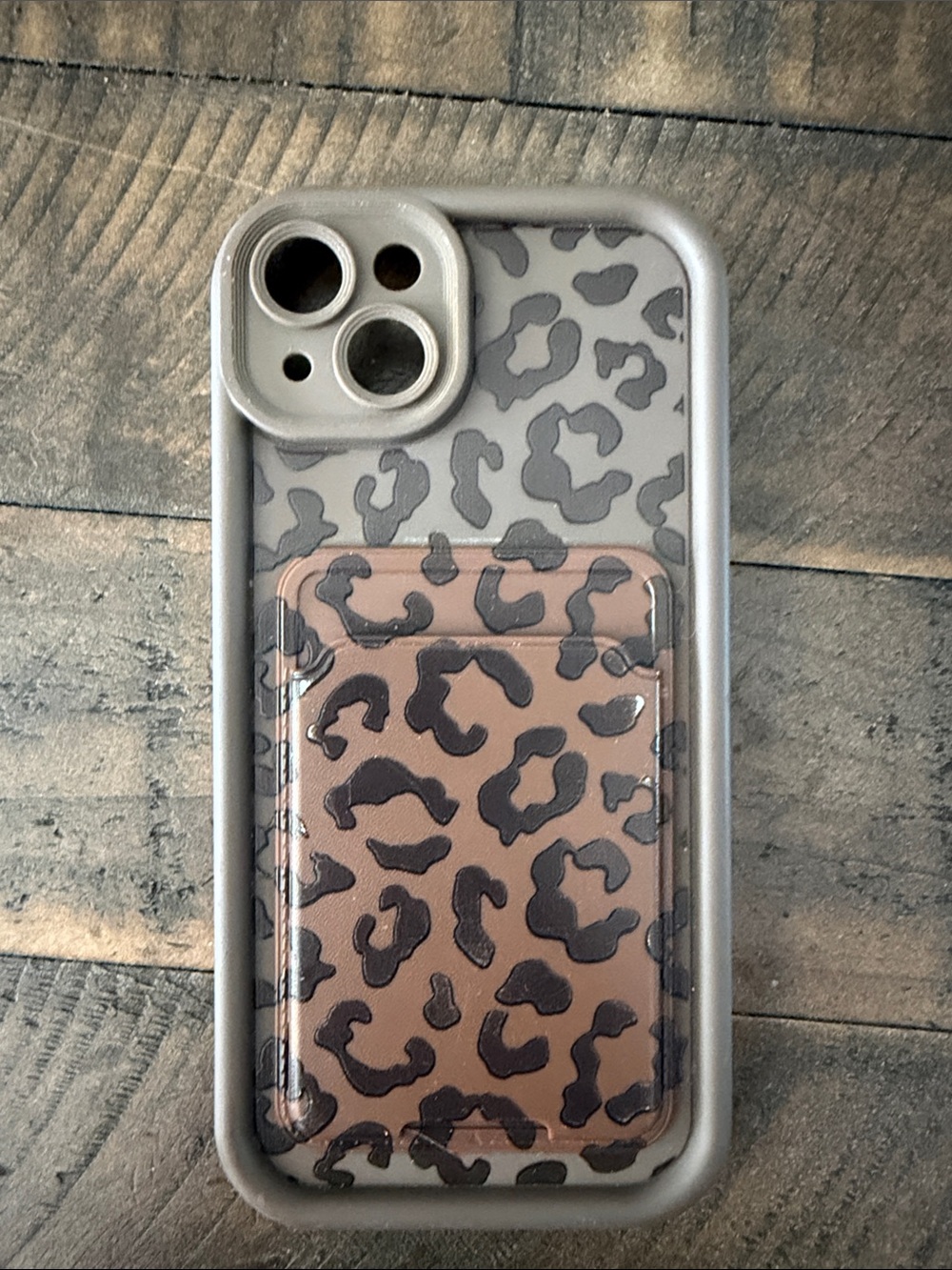 Amazon Leopard Print Card Pocket Phone Case - Gray and Brown
